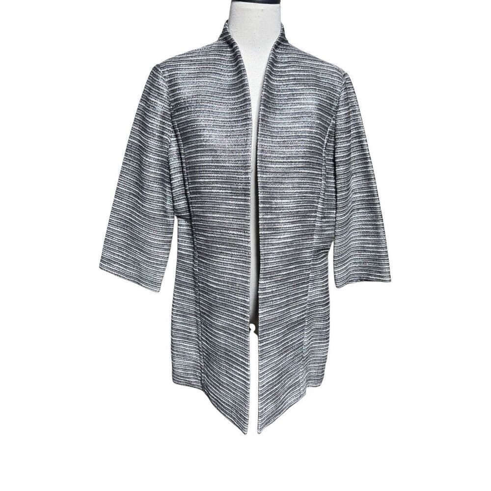 MISOOK Open Front Textured Striped Metallic Duster Cardigan Jacket M